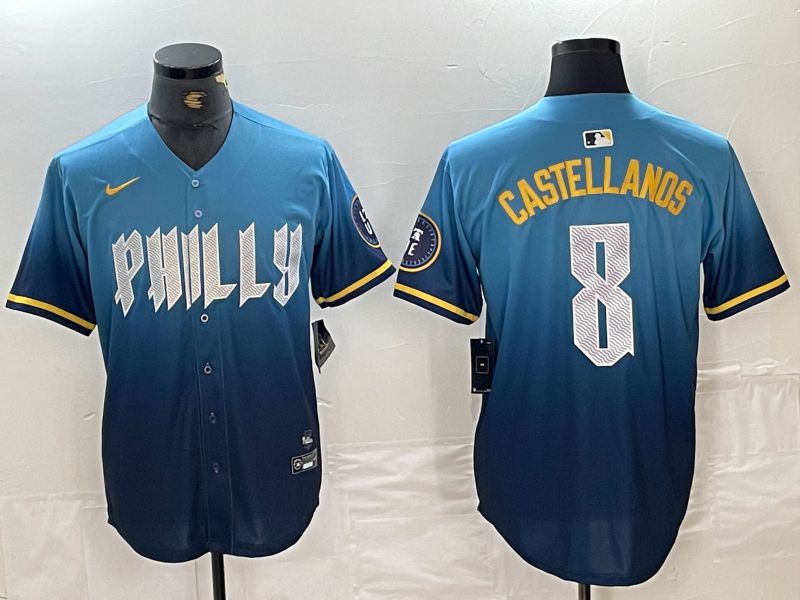 Men Philadelphia Phillies #8 Castellanos Blue City Edition Nike 2024 MLB Jersey style 1->los angeles dodgers->MLB Jersey